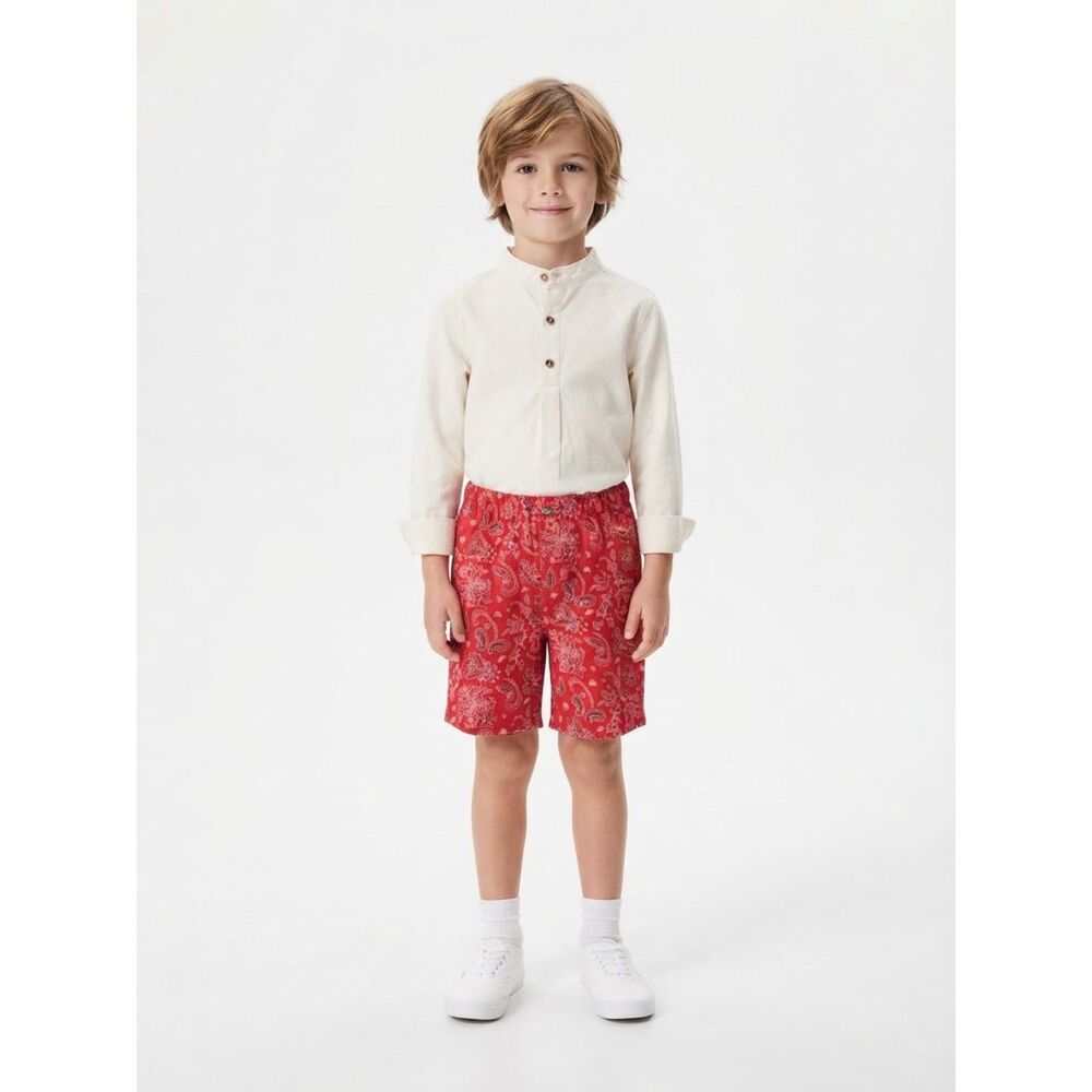 Edgehill Collection Boys 2 Piece Outfit Set Top & Shorts Red Paisley Size 6